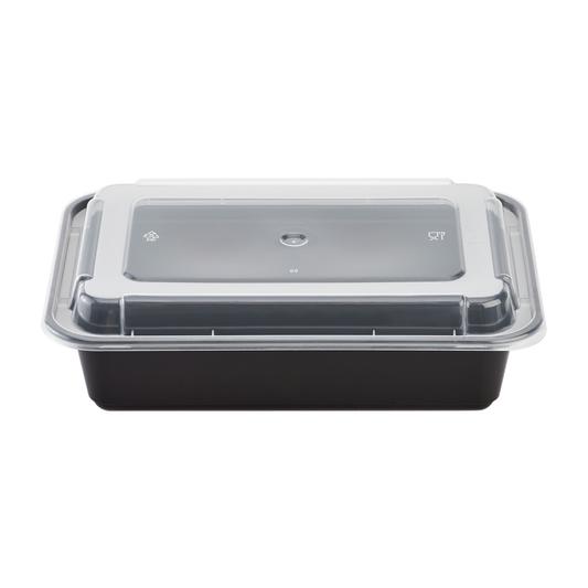 38oz Meal Prep Containers ~ Microwavable Rectangular Food Containers & Lids - Black - 150 ct-Karat