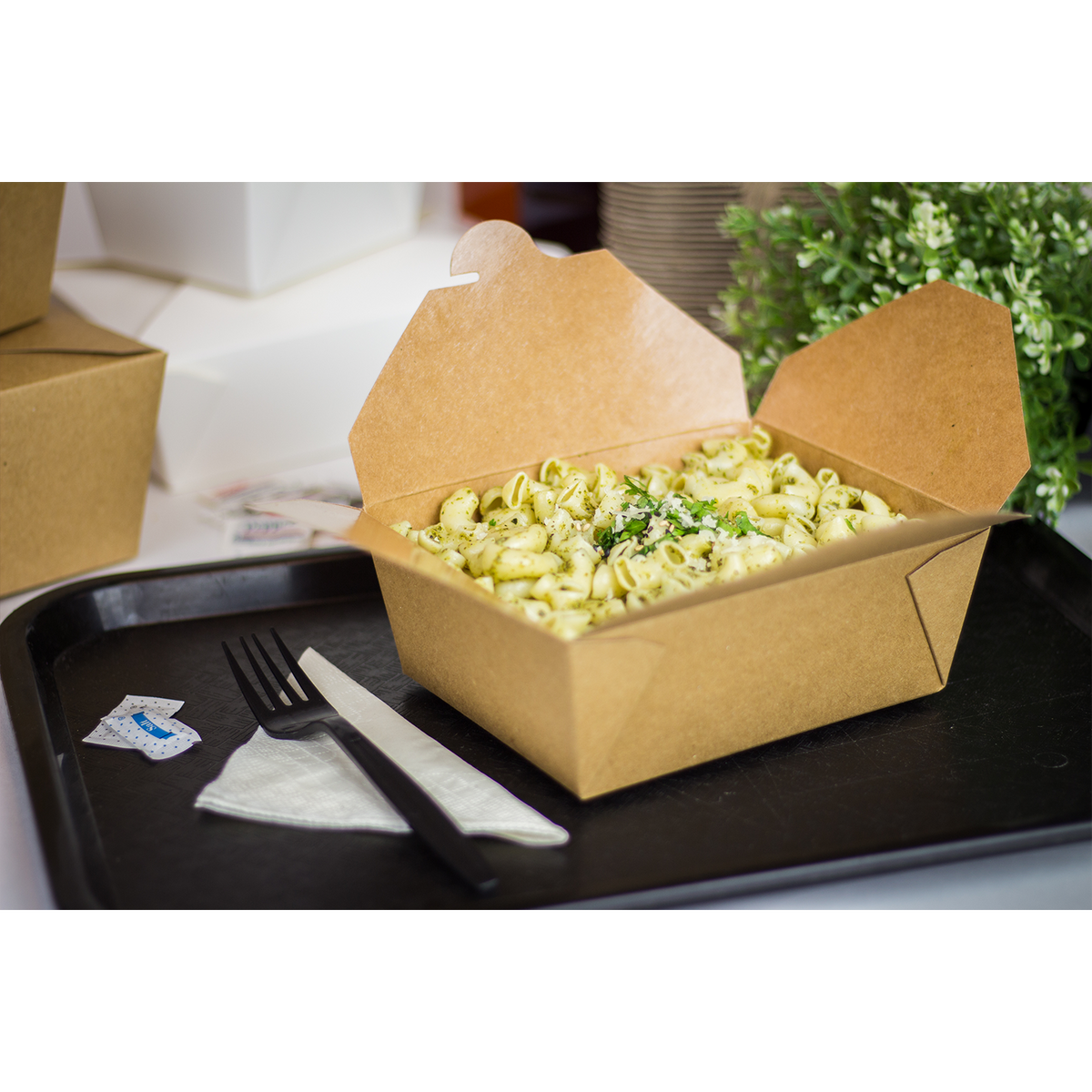 Kraft Microwavable Folded Paper #8 Takeout Containers - Karat Fold-To-Go Box - 48oz - 5.9" X 4.6" X 2.4" - 300 Count-Karat