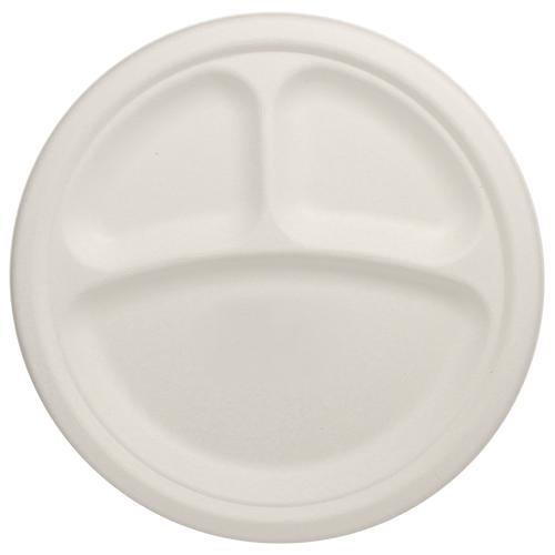 Karat Earth 10'' Compostable Bagasse Round Plates - 3 Compartments - 500 ct-Karat
