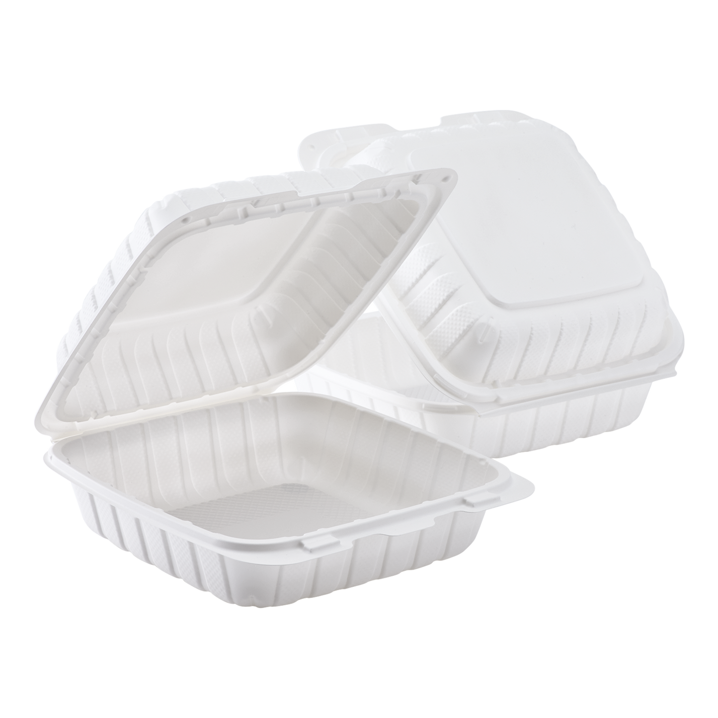 Large White Takeout Boxes - 8"x8" Mineral Filled Hinged Food Containers- Karat Earth 200 ct-Karat