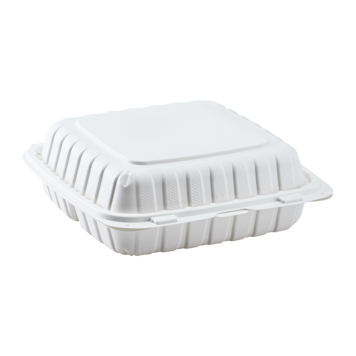 Jumbo White 3 Compartment Carry Out Boxes - 9"x9" Mineral Filled Hinged Food Containers - Karat Earth 120 ct-Karat