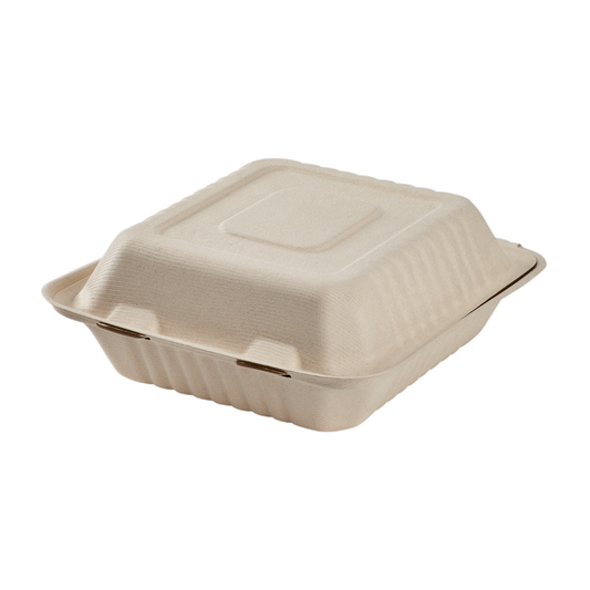 Large Biodegradable Takeout Boxes - Karat Earth 8''x8'' Compostable Bagasse Hinged Containers-Karat