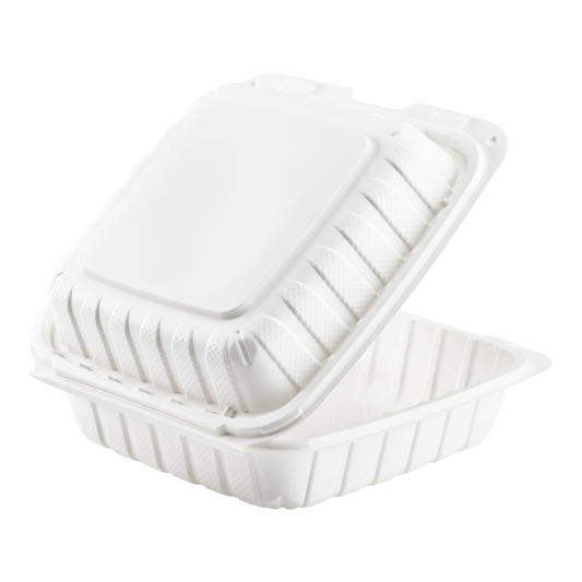 Large White Takeout Boxes - 8"x8" Mineral Filled Hinged Food Containers- Karat Earth 200 ct-Karat