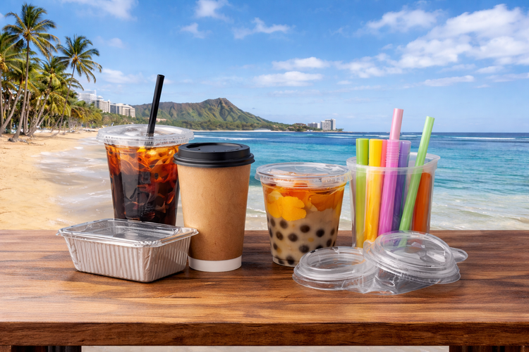 Restaurant cups and drinkware including plastic cups, coffee cups, boba cups, lids and straws for cafes and restaurants in Hawaii