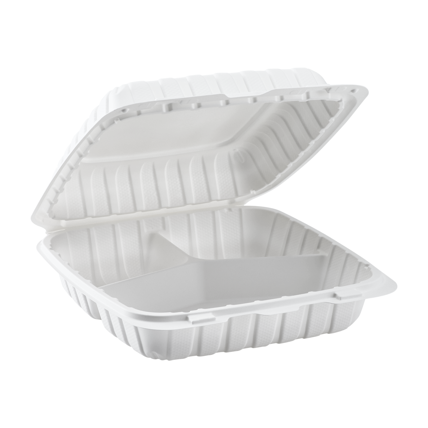 Jumbo White 3 Compartment Carry Out Boxes - 9"x9" Mineral Filled Hinged Food Containers - Karat Earth 120 ct-Karat
