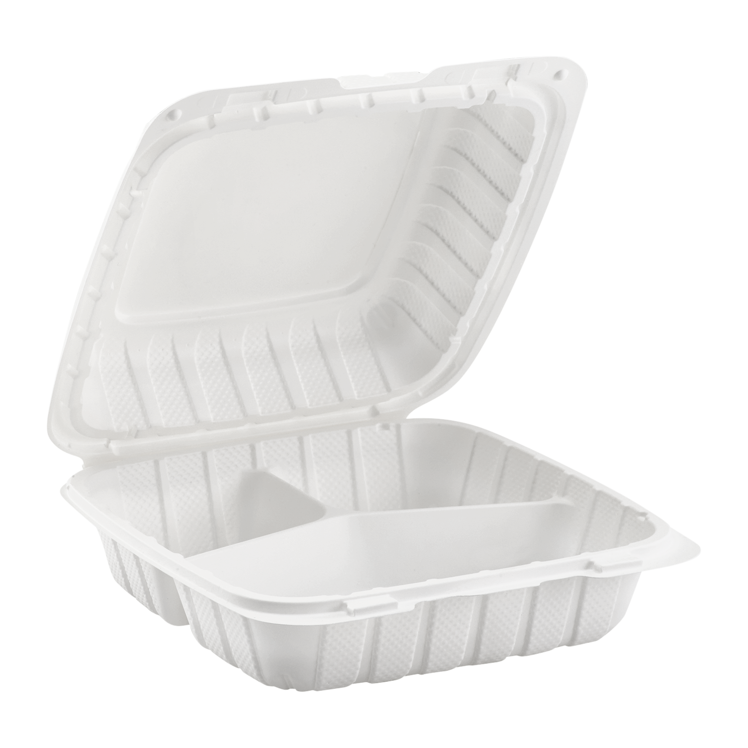 Large White 3 Compartment Food Containers - 8"x8" Mineral Filled Hinged Takeout Boxes - Karat Earth 200 ct-Karat