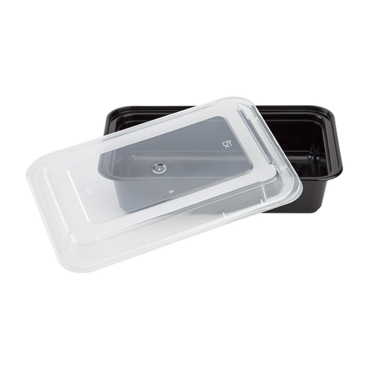 38oz Meal Prep Containers ~ Microwavable Rectangular Food Containers & Lids - Black - 150 ct-Karat