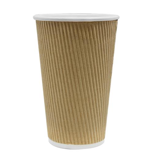 Disposable Coffee Cups - 16oz Ripple Paper Hot Cups - Kraft (90mm) - 500 ct-Karat