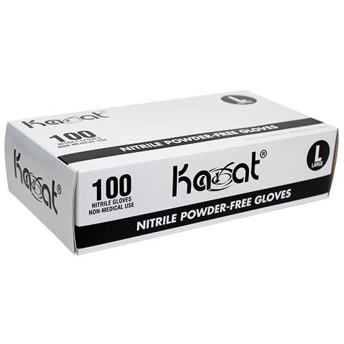 Blue nitrile powder free disposable gloves by Karat large size used for food preparation cleaning and commercial kitchen tasks