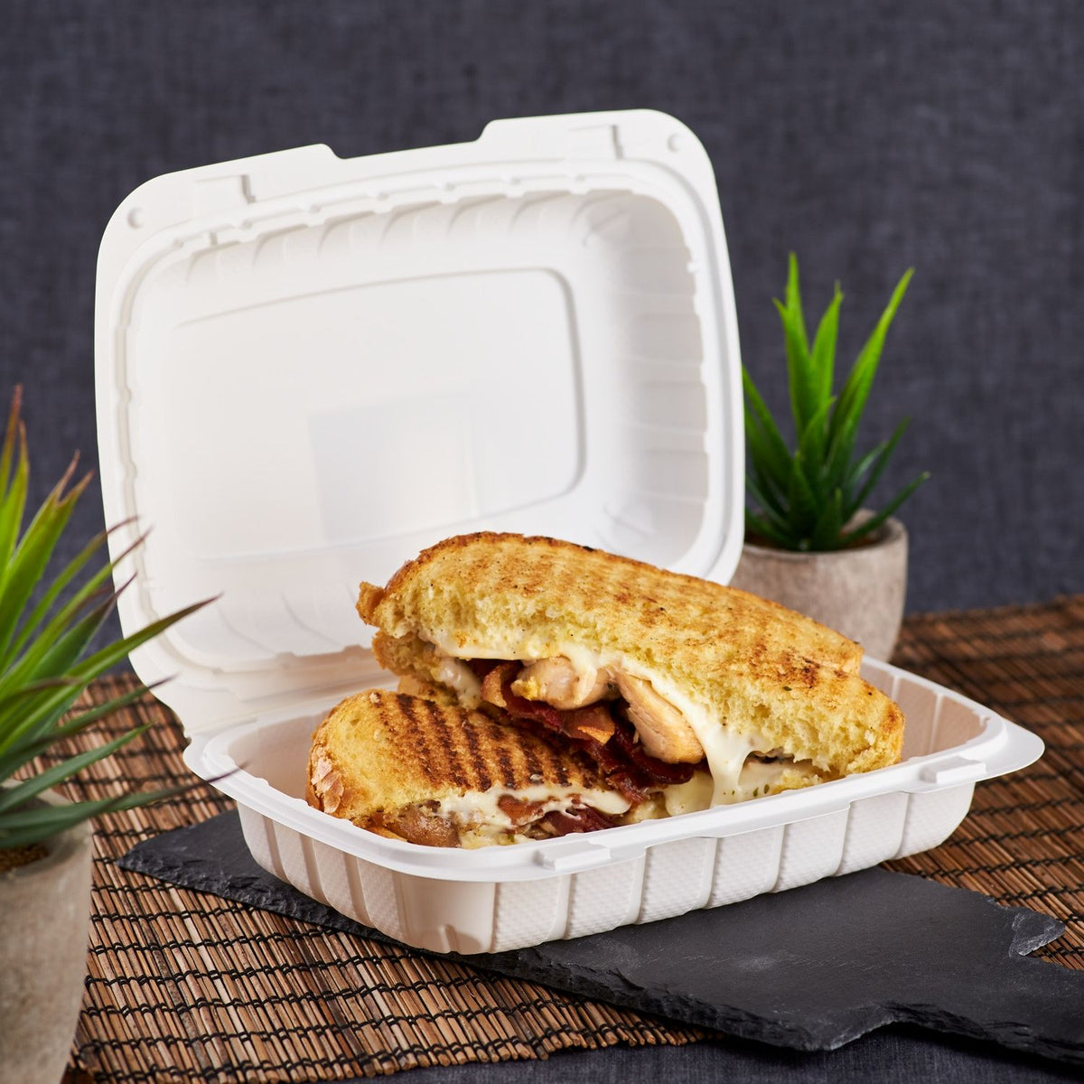 Medium White Takeout Boxes - 9"x6" Mineral Filled Hinged Food Containers- Karat Earth - White- 250 ct-Karat