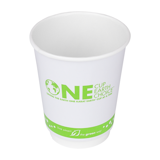 Compostable Insulated Coffee Cups - 8oz Eco-Friendly Insulated Paper Hot Cups - One Cup, One Earth (80mm) - 500 ct-Karat