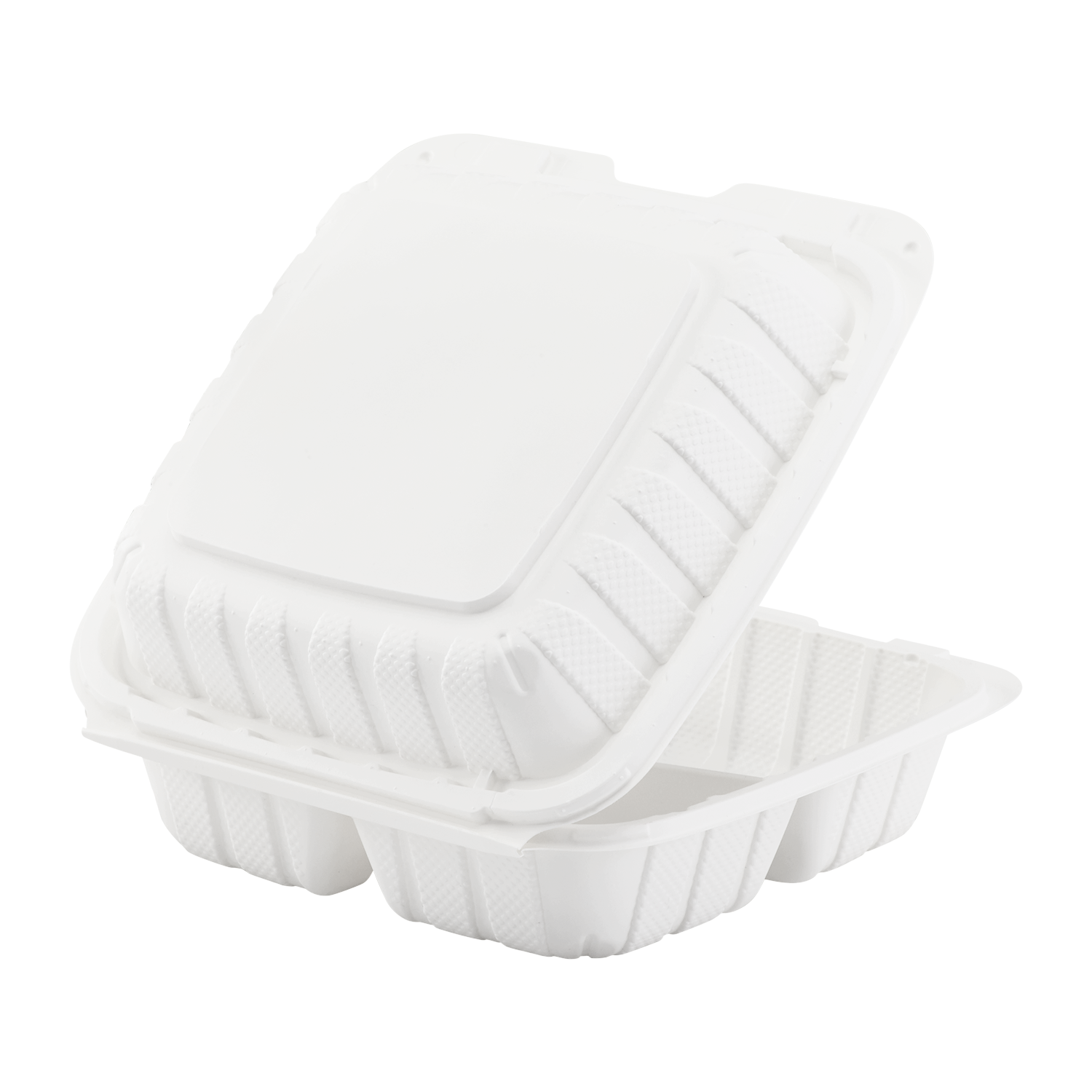 Large White 3 Compartment Food Containers - 8"x8" Mineral Filled Hinged Takeout Boxes - Karat Earth 200 ct-Karat