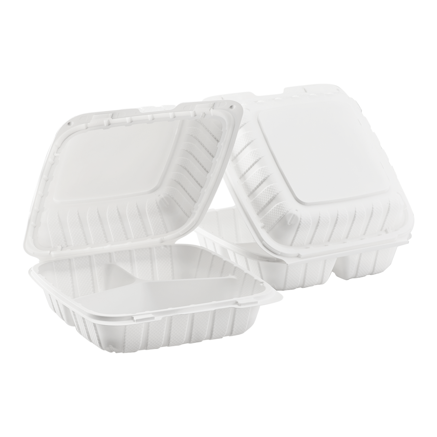 Large White 3 Compartment Food Containers - 8"x8" Mineral Filled Hinged Takeout Boxes - Karat Earth 200 ct-Karat