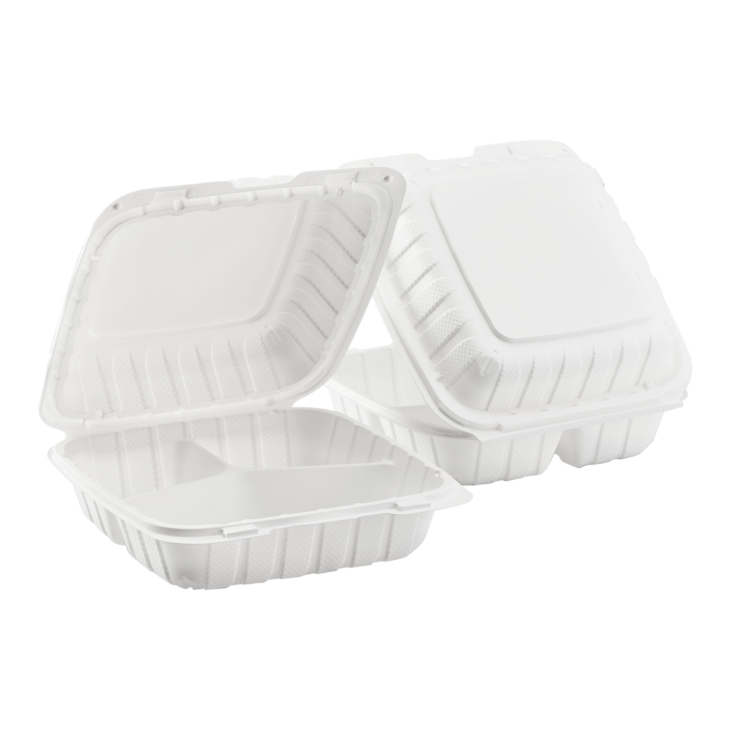Large White 3 Compartment Food Containers - 8"x8" Mineral Filled Hinged Takeout Boxes - Karat Earth 200 ct-Karat