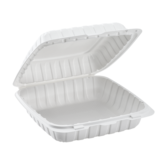 Jumbo White Takeout Boxes - 9"x9" Mineral Filled Hinged Food Containers- Karat Earth 120ct-Karat