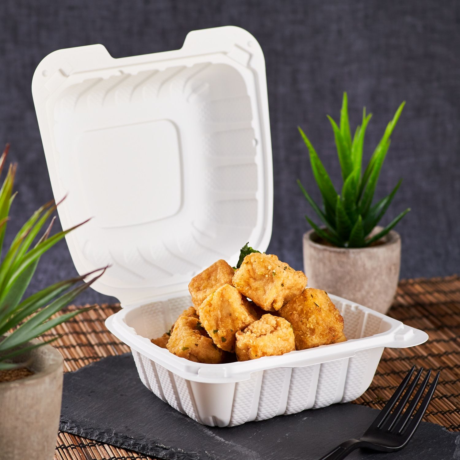 Small White Takeout Boxes - 6"x6" Mineral Filled Hinged Food Containers - Karat Earth - 400 ct-Karat