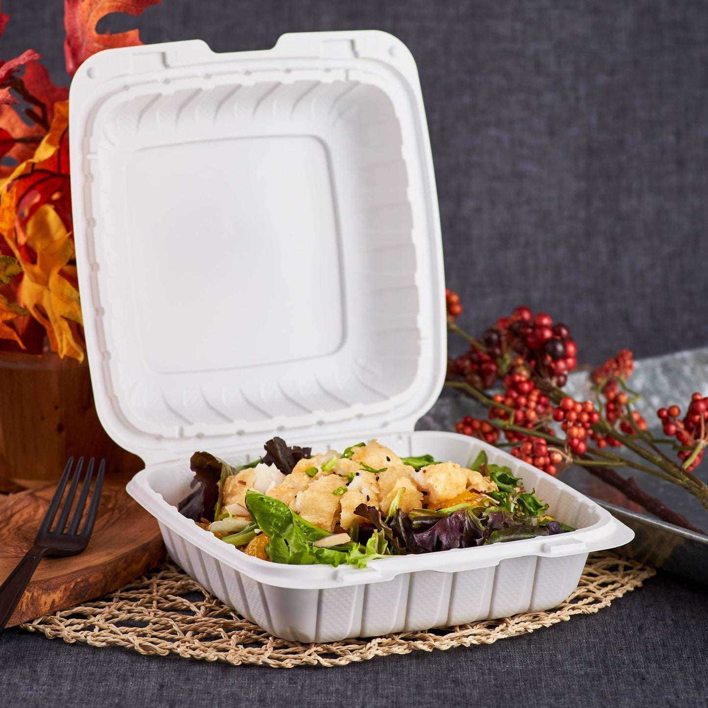 Large White Takeout Boxes - 8"x8" Mineral Filled Hinged Food Containers- Karat Earth 200 ct-Karat