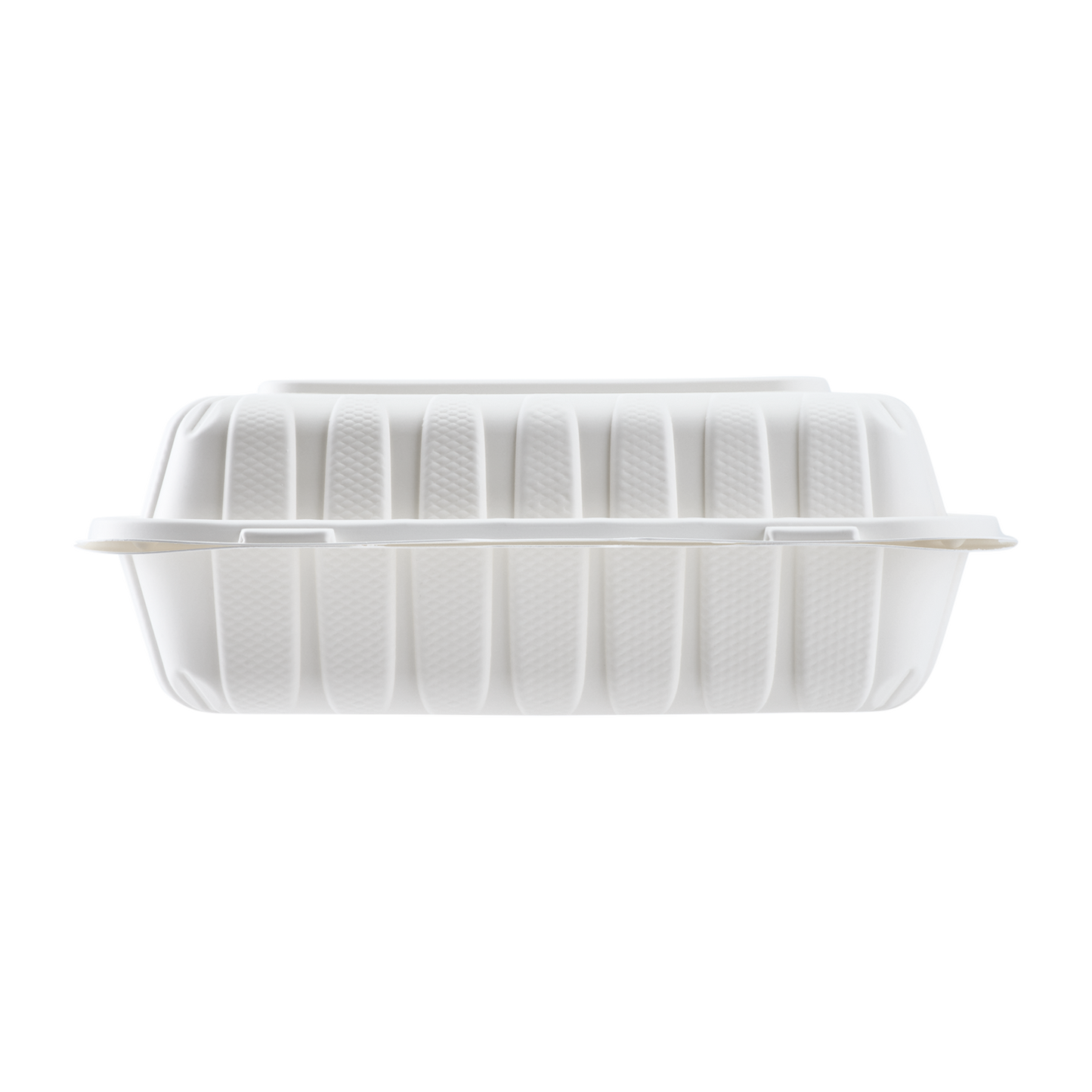 Jumbo White 3 Compartment Carry Out Boxes - 9"x9" Mineral Filled Hinged Food Containers - Karat Earth 120 ct-Karat
