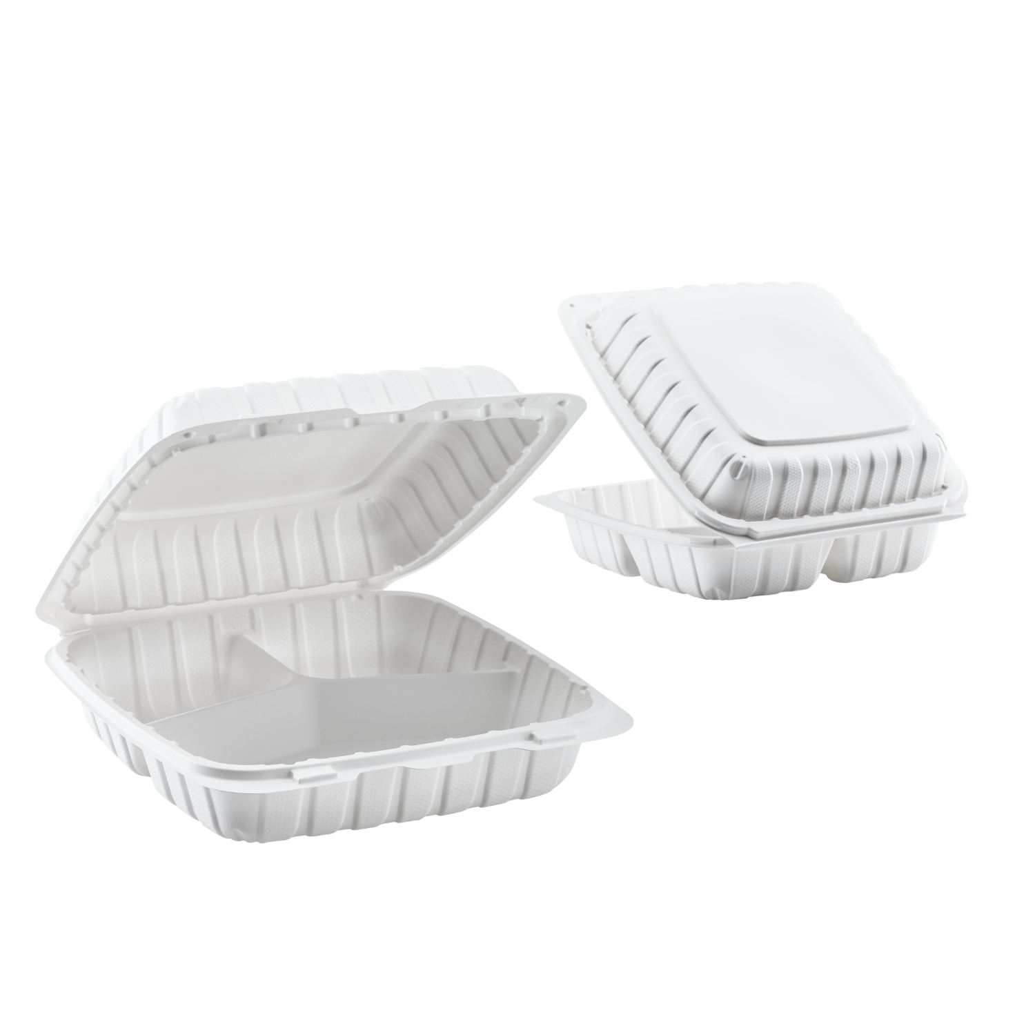 Jumbo White 3 Compartment Carry Out Boxes - 9"x9" Mineral Filled Hinged Food Containers - Karat Earth 120 ct-Karat
