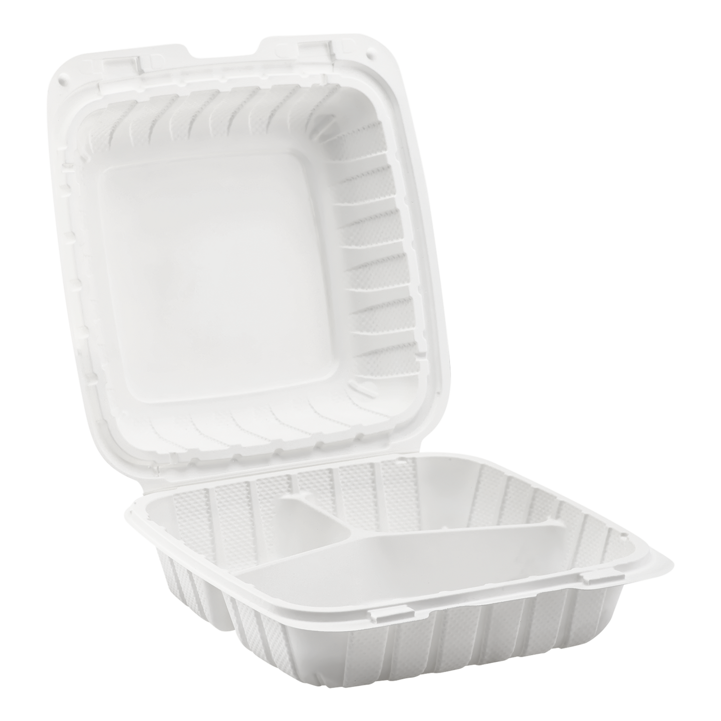 Large White 3 Compartment Food Containers - 8"x8" Mineral Filled Hinged Takeout Boxes - Karat Earth 200 ct-Karat