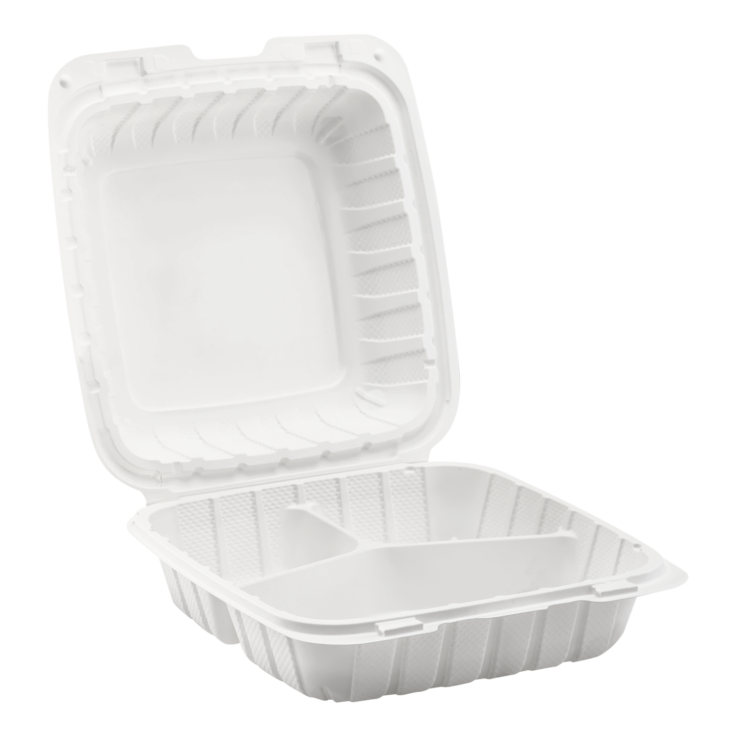Large White 3 Compartment Food Containers - 8"x8" Mineral Filled Hinged Takeout Boxes - Karat Earth 200 ct-Karat