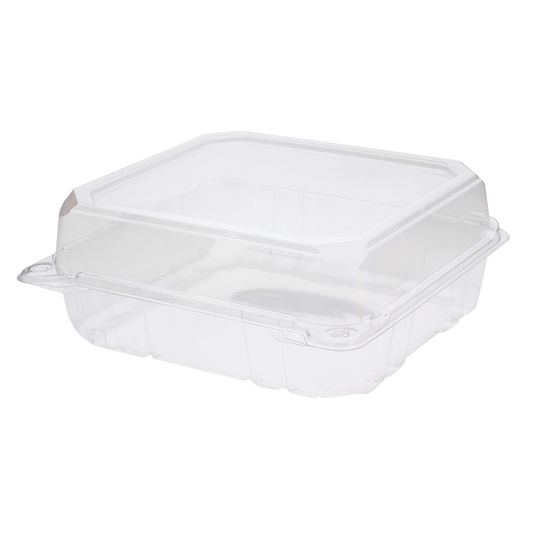8''x8'' Hinged Containers - Large Clamshell Takeout Boxes - Karat PET Plastic - 250 count-Karat