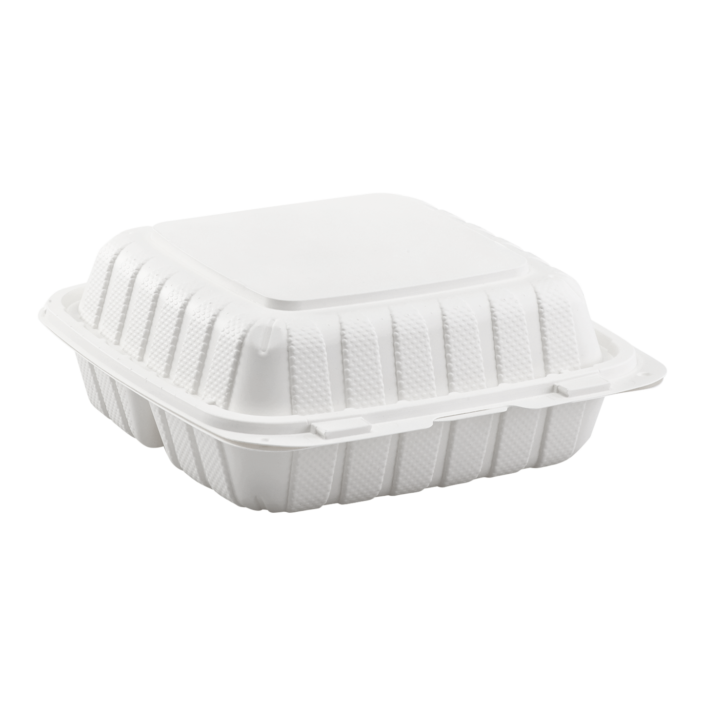 Large White 3 Compartment Food Containers - 8"x8" Mineral Filled Hinged Takeout Boxes - Karat Earth 200 ct-Karat