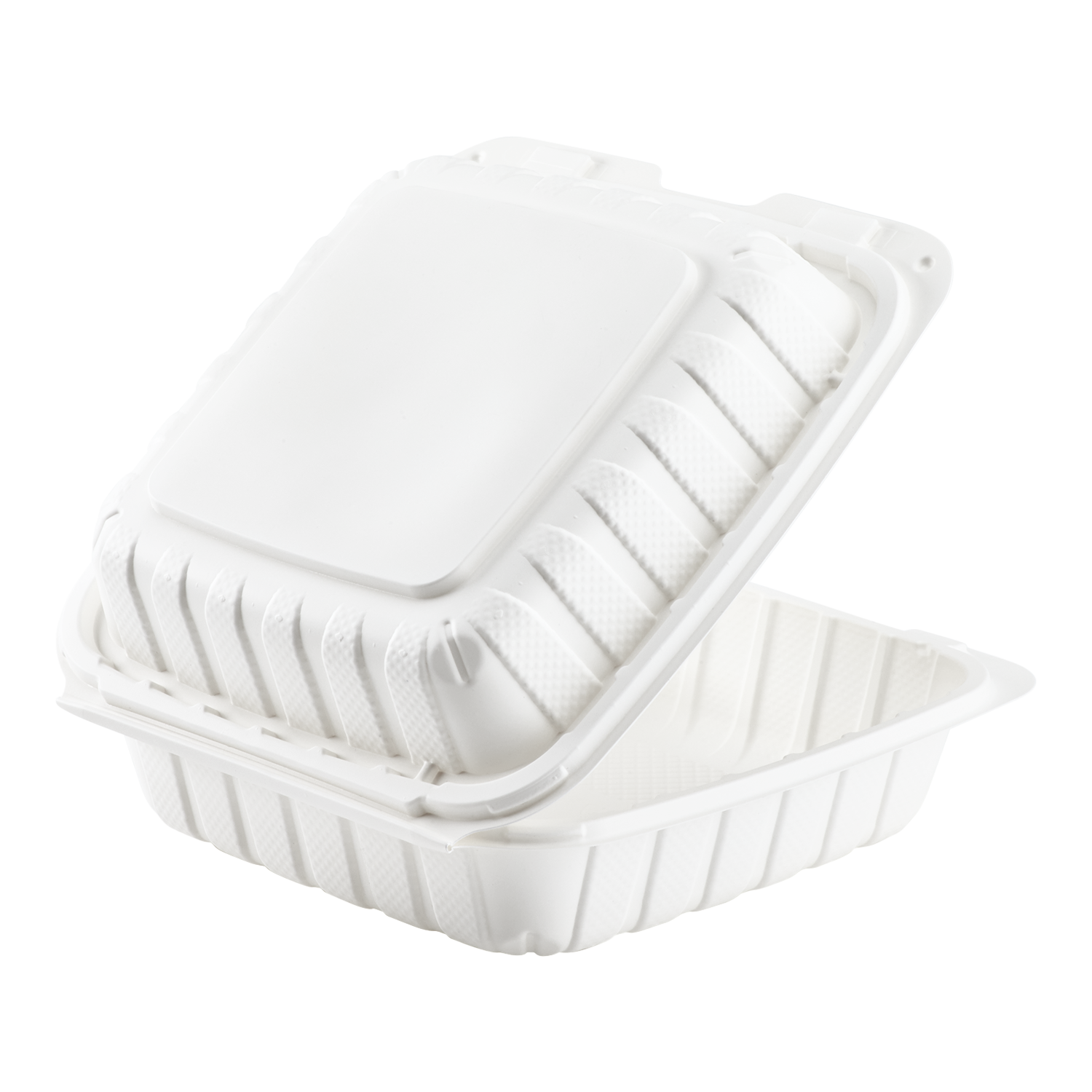 Large White Takeout Boxes - 8"x8" Mineral Filled Hinged Food Containers- Karat Earth 200 ct-Karat