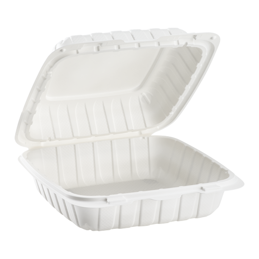Large White Takeout Boxes - 8"x8" Mineral Filled Hinged Food Containers- Karat Earth 200 ct-Karat