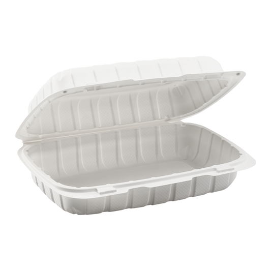 Medium White Takeout Boxes - 9"x6" Mineral Filled Hinged Food Containers- Karat Earth - White- 250 ct-Karat