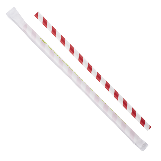 Paper Straws - Karat Earth 9" Giant Paper Spiral Straws (7mm) Wrapped - Red & White (1,200 ct)-Restaurant Supply Drop