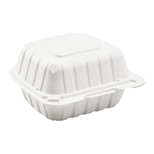 Small White Takeout Boxes - 6"x6" Mineral Filled Hinged Food Containers - Karat Earth - 400 ct-Karat