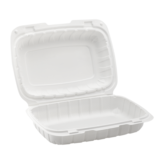 Medium White Takeout Boxes - 9"x6" Mineral Filled Hinged Food Containers- Karat Earth - White- 250 ct-Karat